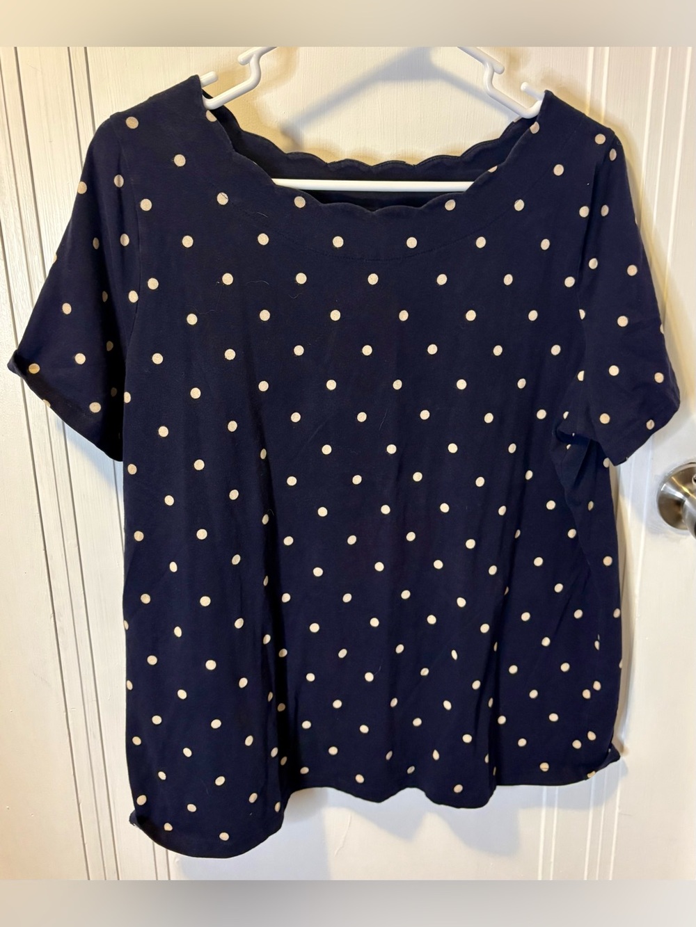 Talbots Navy Polka Dot Short Sleeve Top